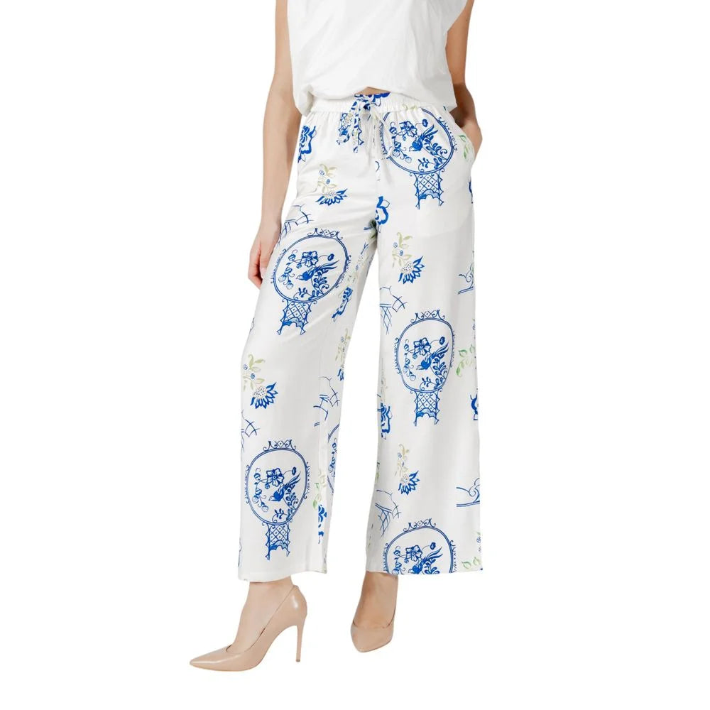 ICHI White Viscose Pant - Trousers