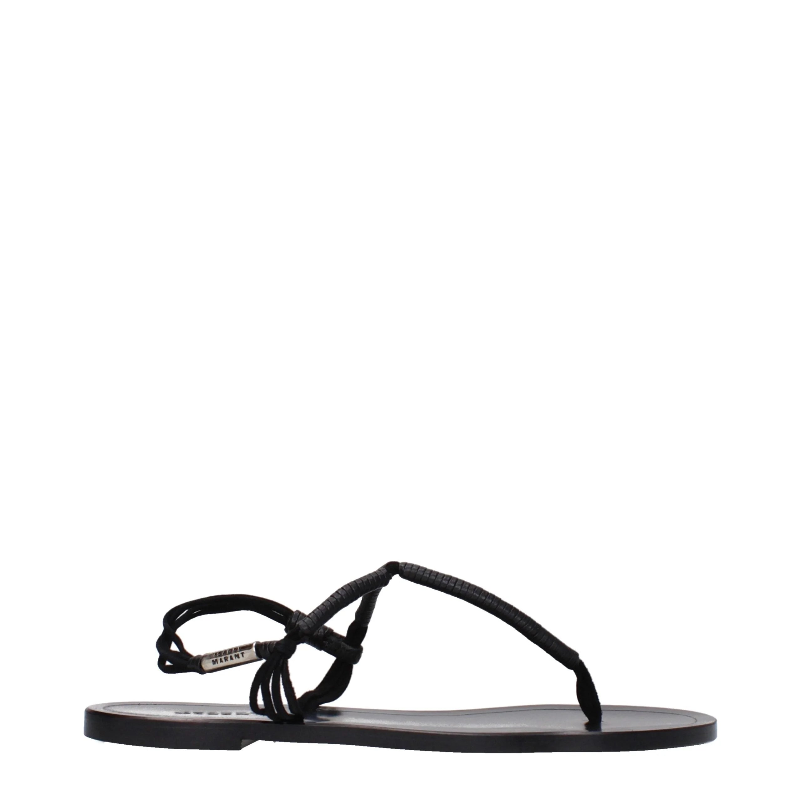 Isabel Marant Black Leather Flip-Flop Sandals - Sandals
