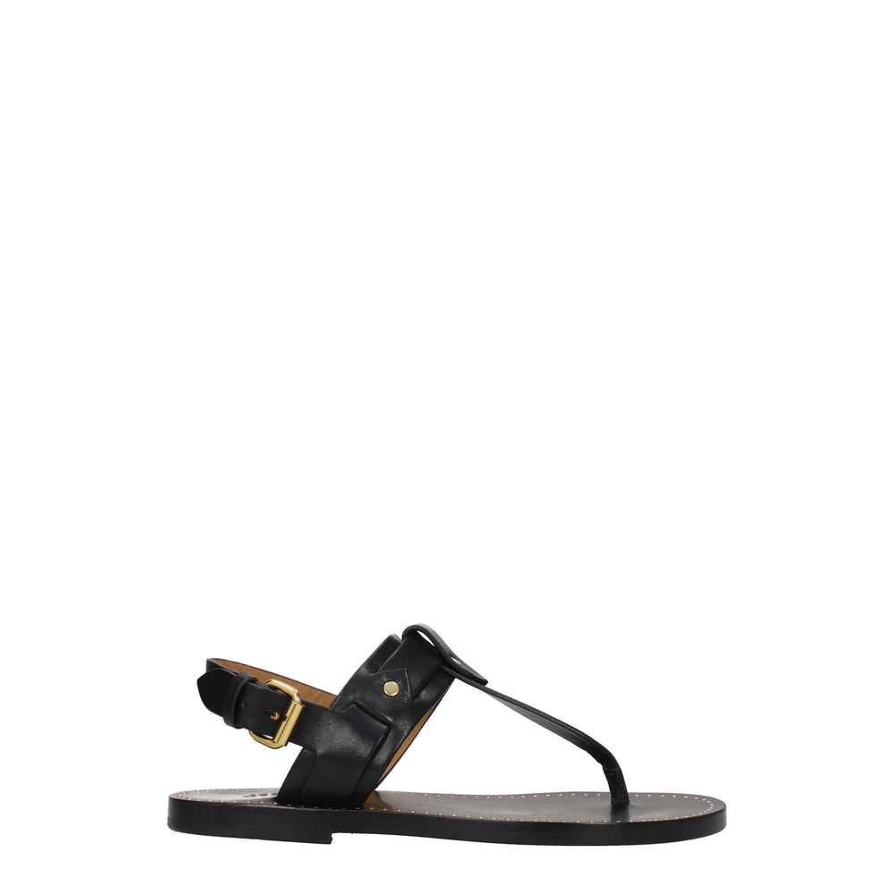 Isabel Marant Black Leather Flip-Flop Sandals - EU37/US7
