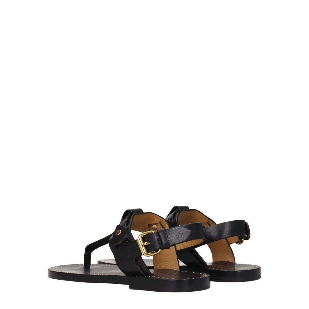 Isabel Marant Black Leather Flip-Flop Sandals - EU37/US7