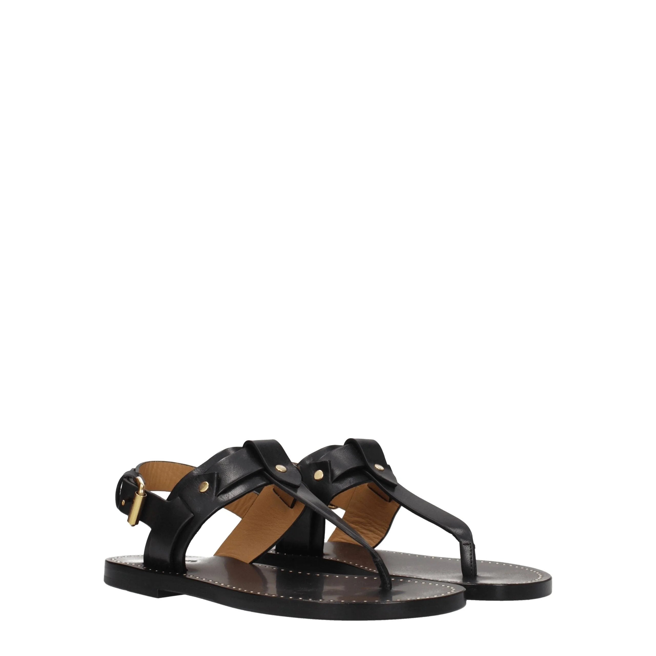 Isabel Marant Black Leather Flip-Flop Sandals - EU37/US7