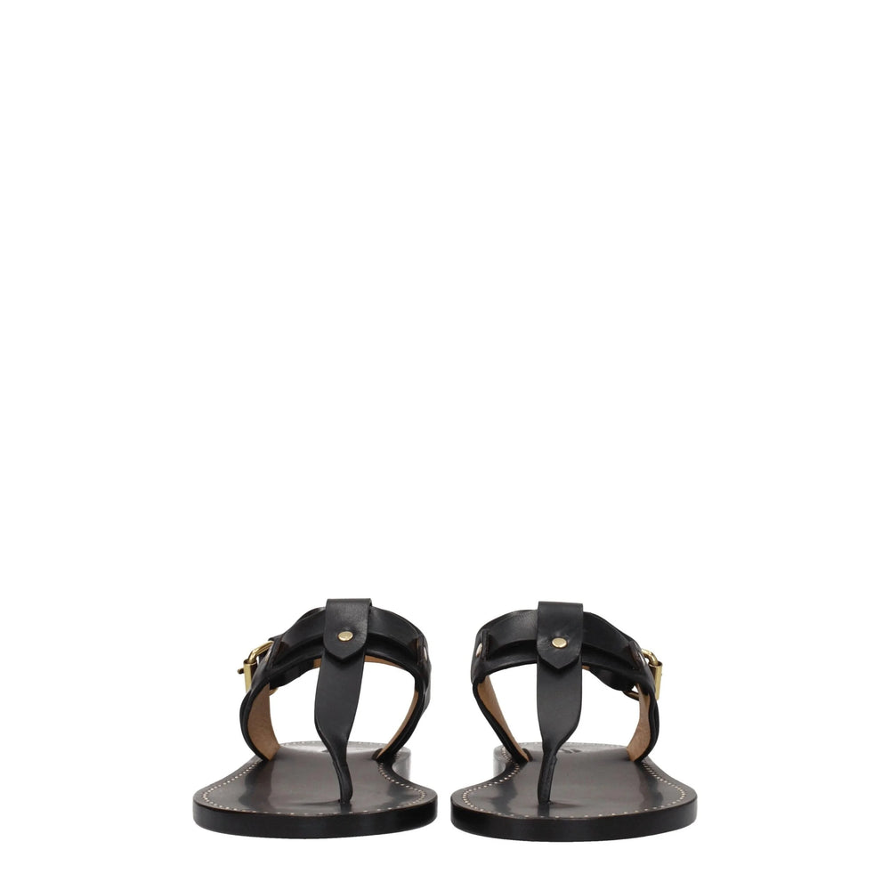 Isabel Marant Black Leather Flip-Flop Sandals - EU37/US7