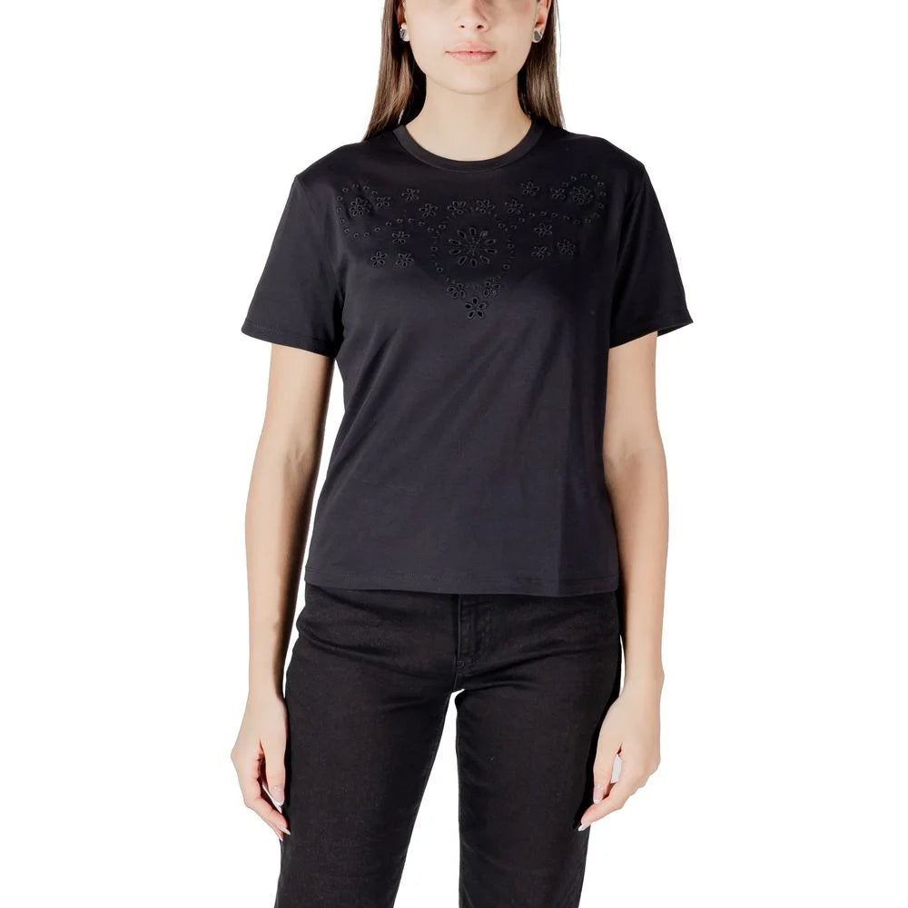 Jacqueline De Yong Black Cotton T-Shirt - T-Shirts