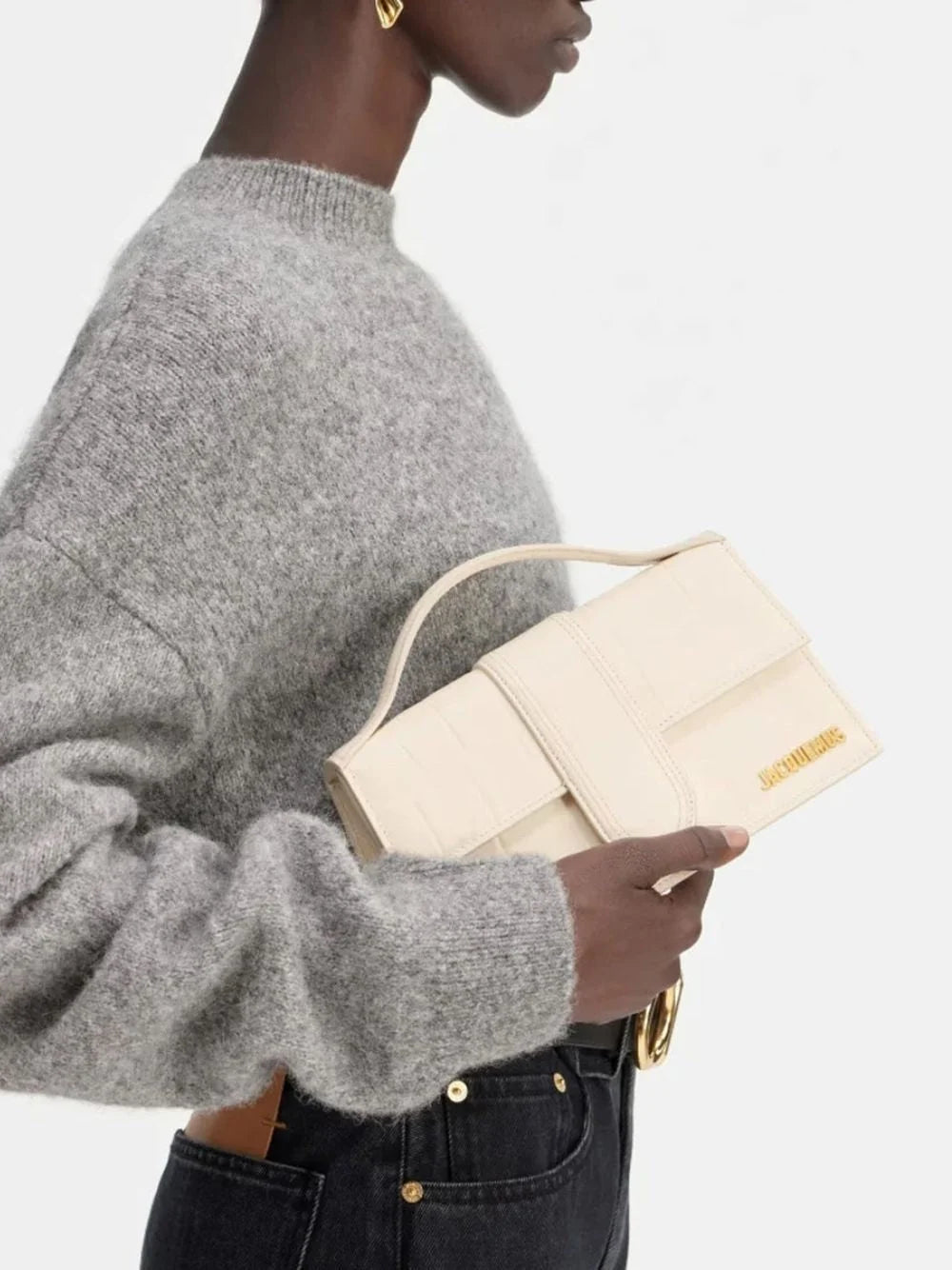 Jacquemus Ivory Cocco Le Grand Bambino Handbag
