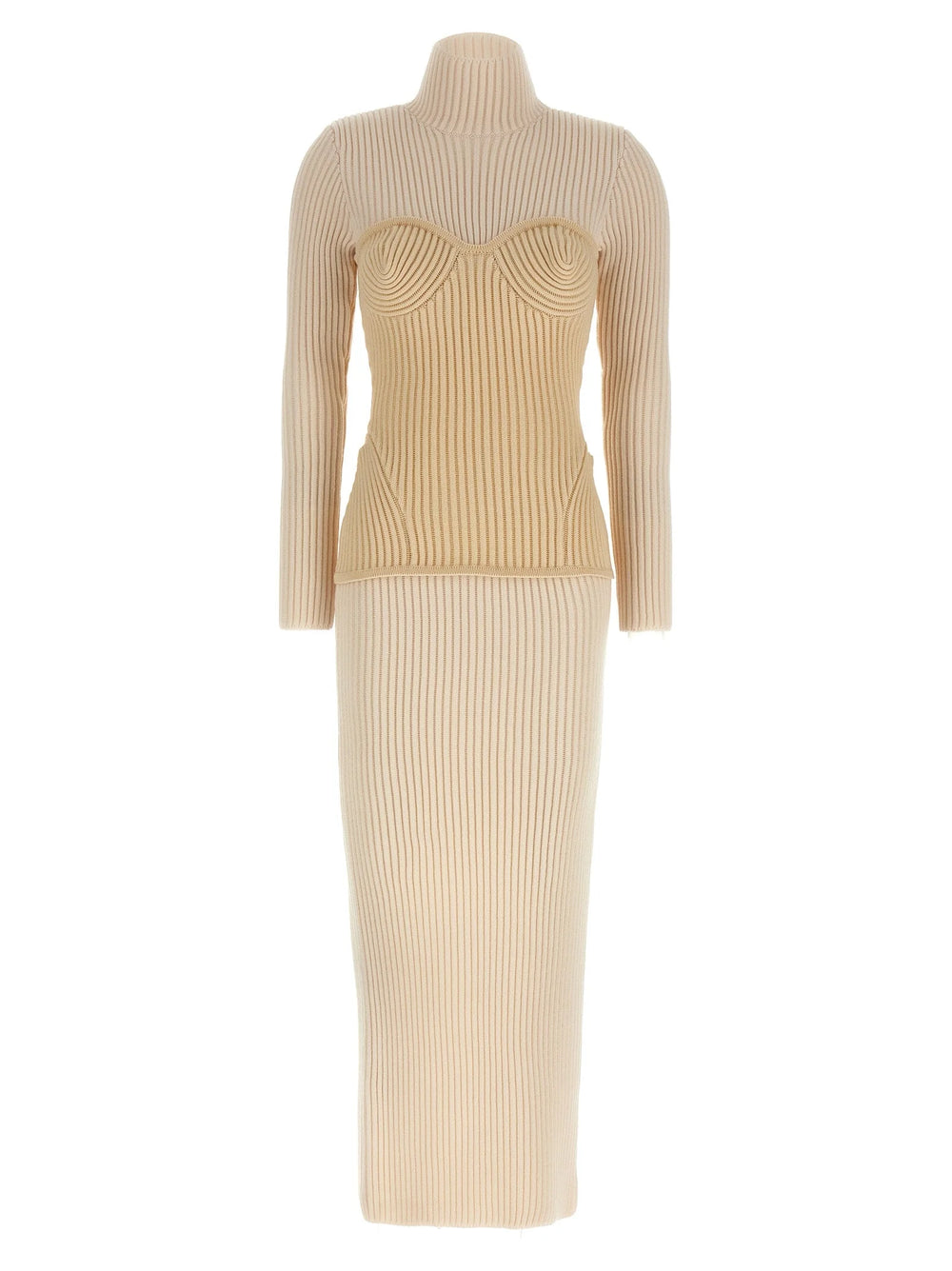Jean Paul Gaultier Beige Merino Wool Long Dress - XS