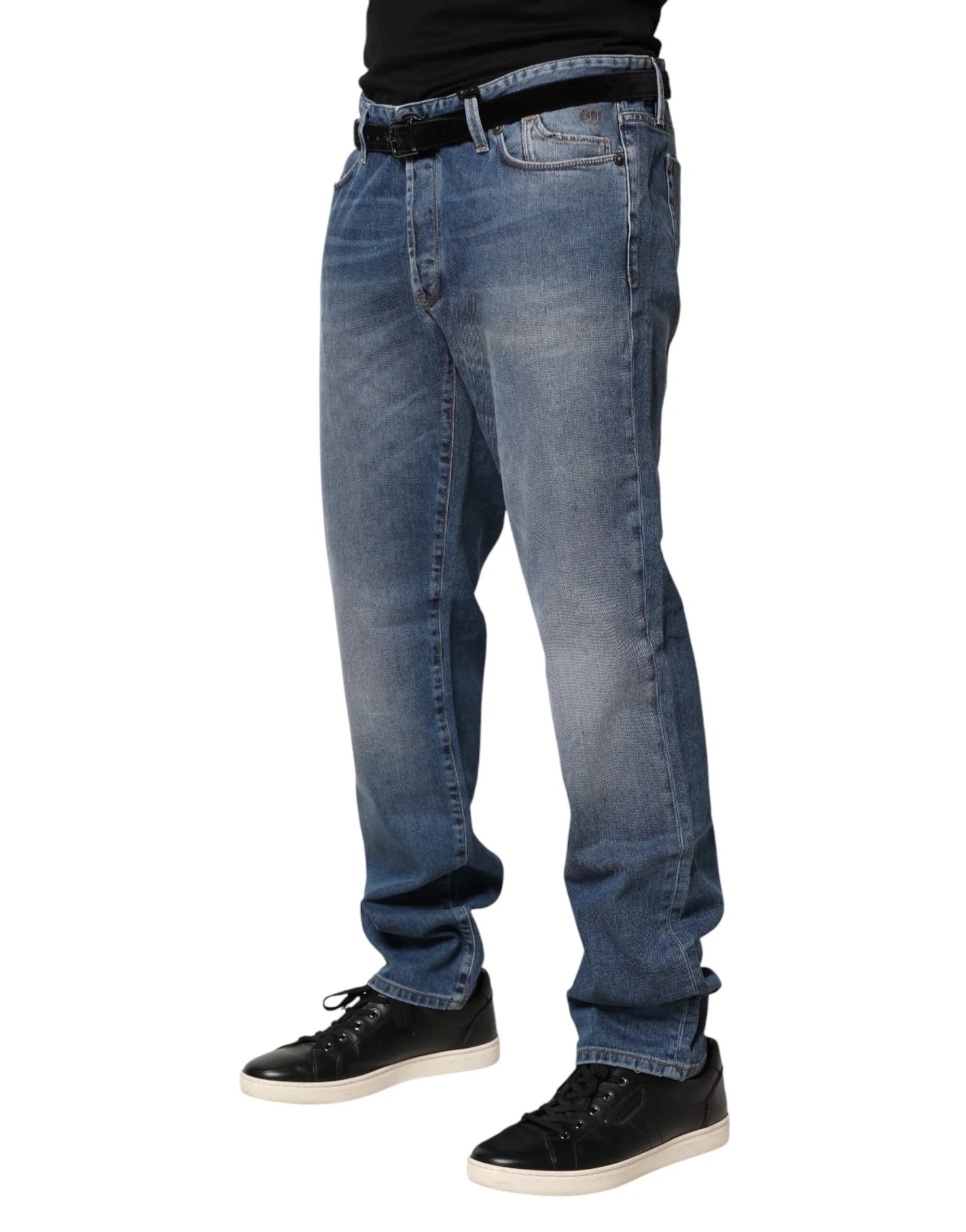 Jeckerson Blue Washed Mid Waist Straight Men Denim Trouser Jeans - W38