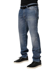 Jeckerson Blue Washed Mid Waist Straight Men Denim Trouser Jeans - W38