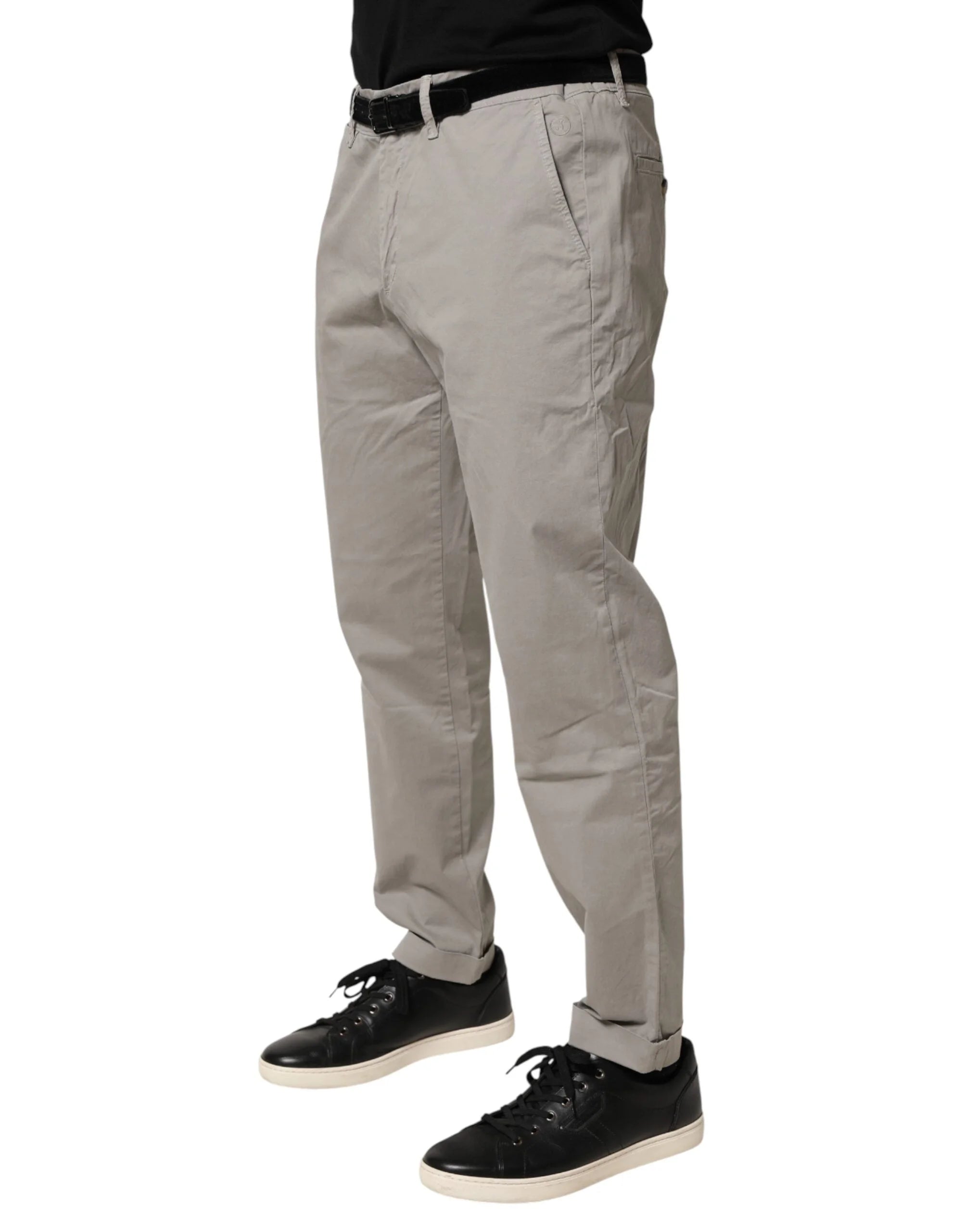 Jeckerson Gray Cotton Stretch Tapered Fit Men Chino Trouser Pants - W38