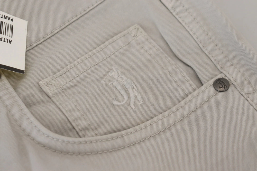 Jeckerson Gray Cotton Tapered Men Casual Pants - W36 - Trousers