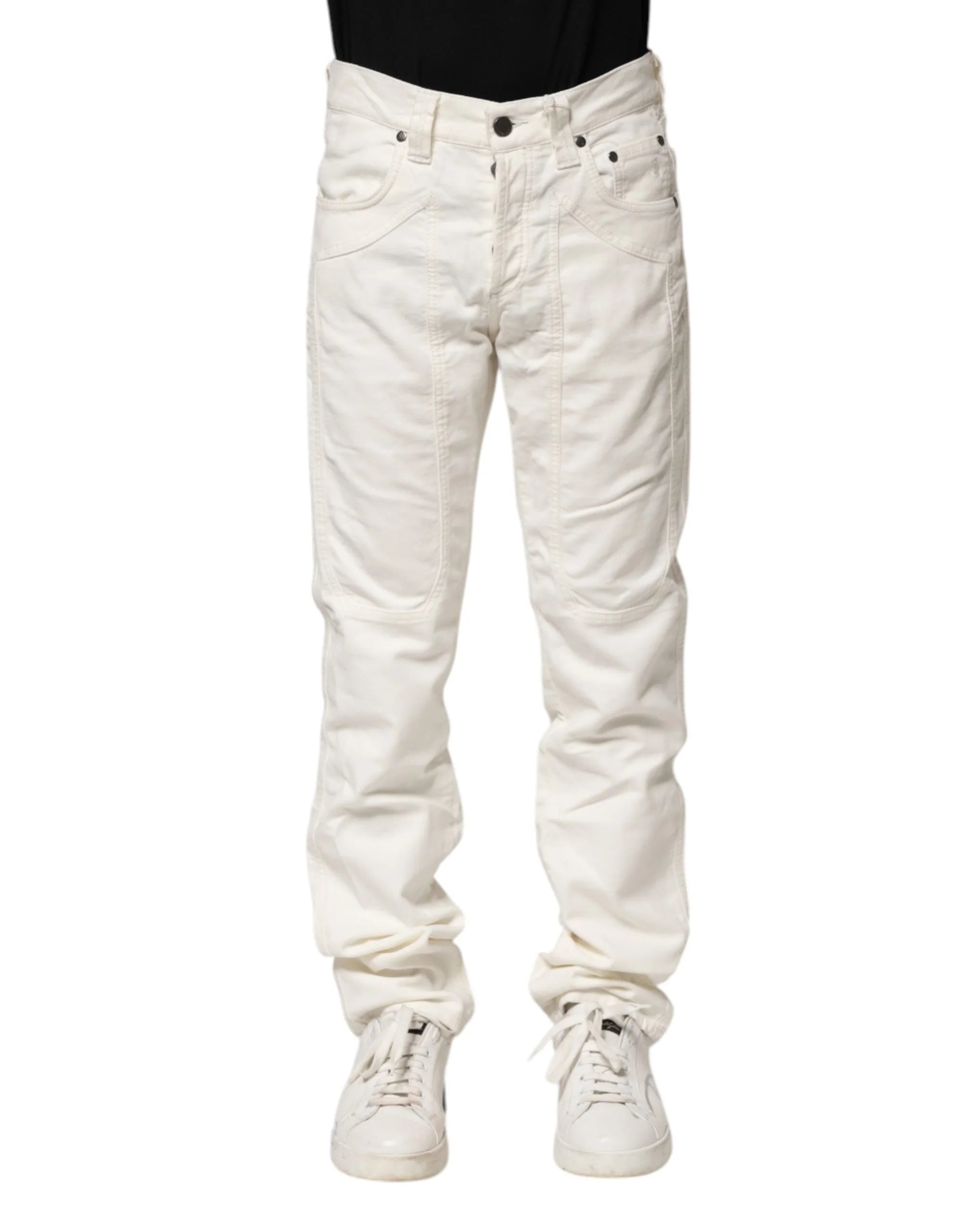 Jeckerson White Cotton Stretch Straight Fit Men Denim Jeans - W30 - Jeans