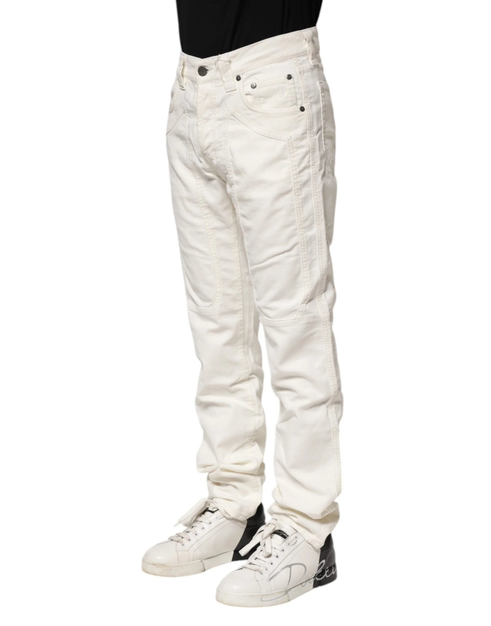 Jeckerson White Cotton Stretch Straight Fit Men Denim Jeans - W30 - Jeans