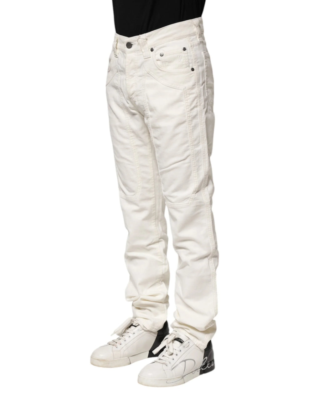 Jeckerson White Cotton Stretch Straight Fit Men Denim Jeans - W30 - Jeans