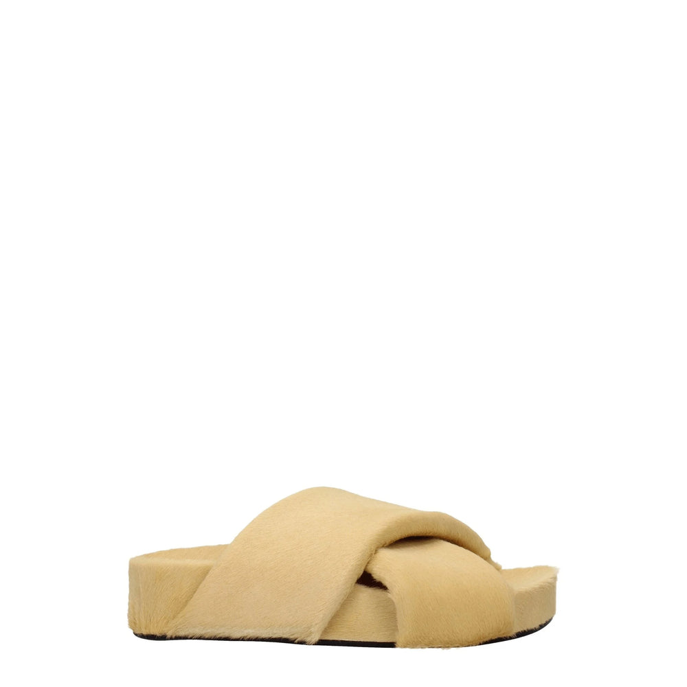 Bežové pantofle Jil Sander s vlasem