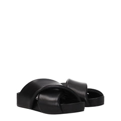 Profil latéral des sandales en cuir noir Jil Sander, mettant en valeur la semelle architecturale et le savoir-faire italien de qualité supérieure.