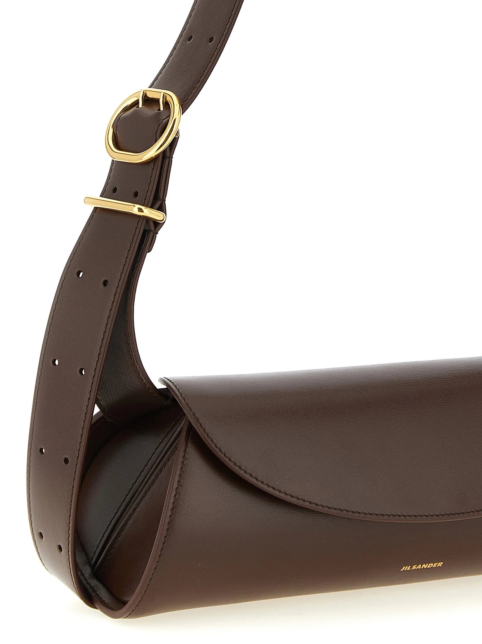 A Mala de Ombro de Couro de Vitelo Castanho da Jil Sander