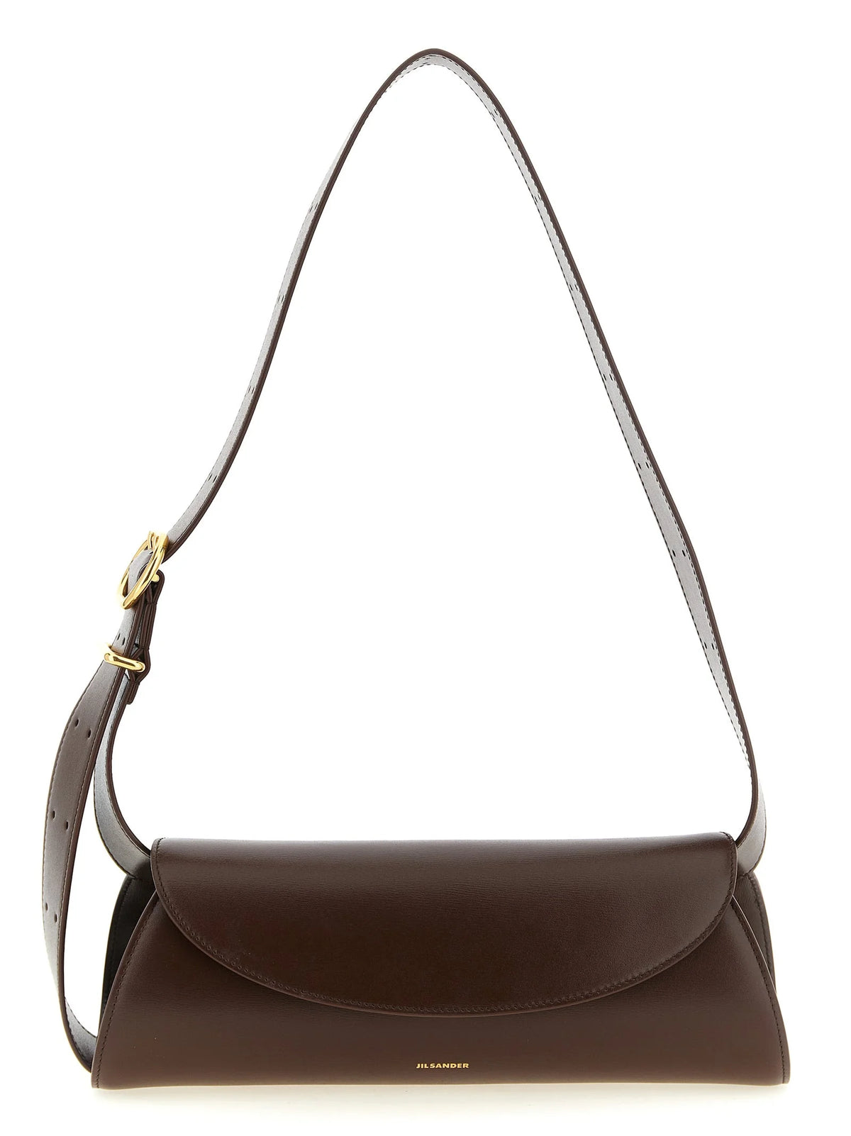 A Mala de Ombro de Couro de Vitelo Castanho da Jil Sander