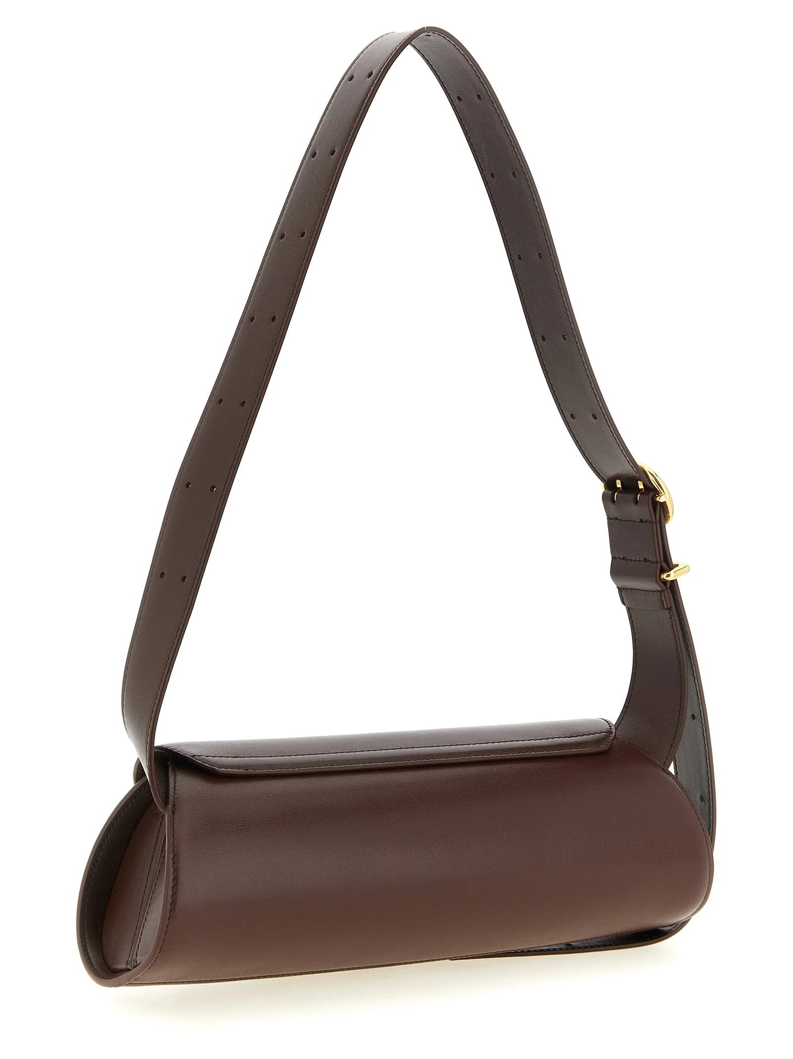 A Mala de Ombro de Couro de Vitelo Castanho da Jil Sander