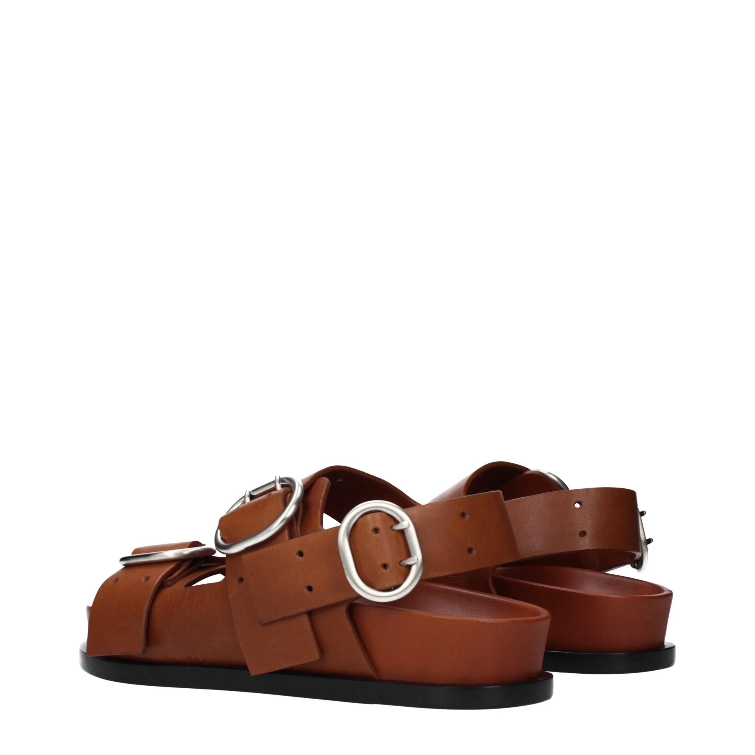 Jil Sander Brown Leather Strap-On Sandals - EU39/US6