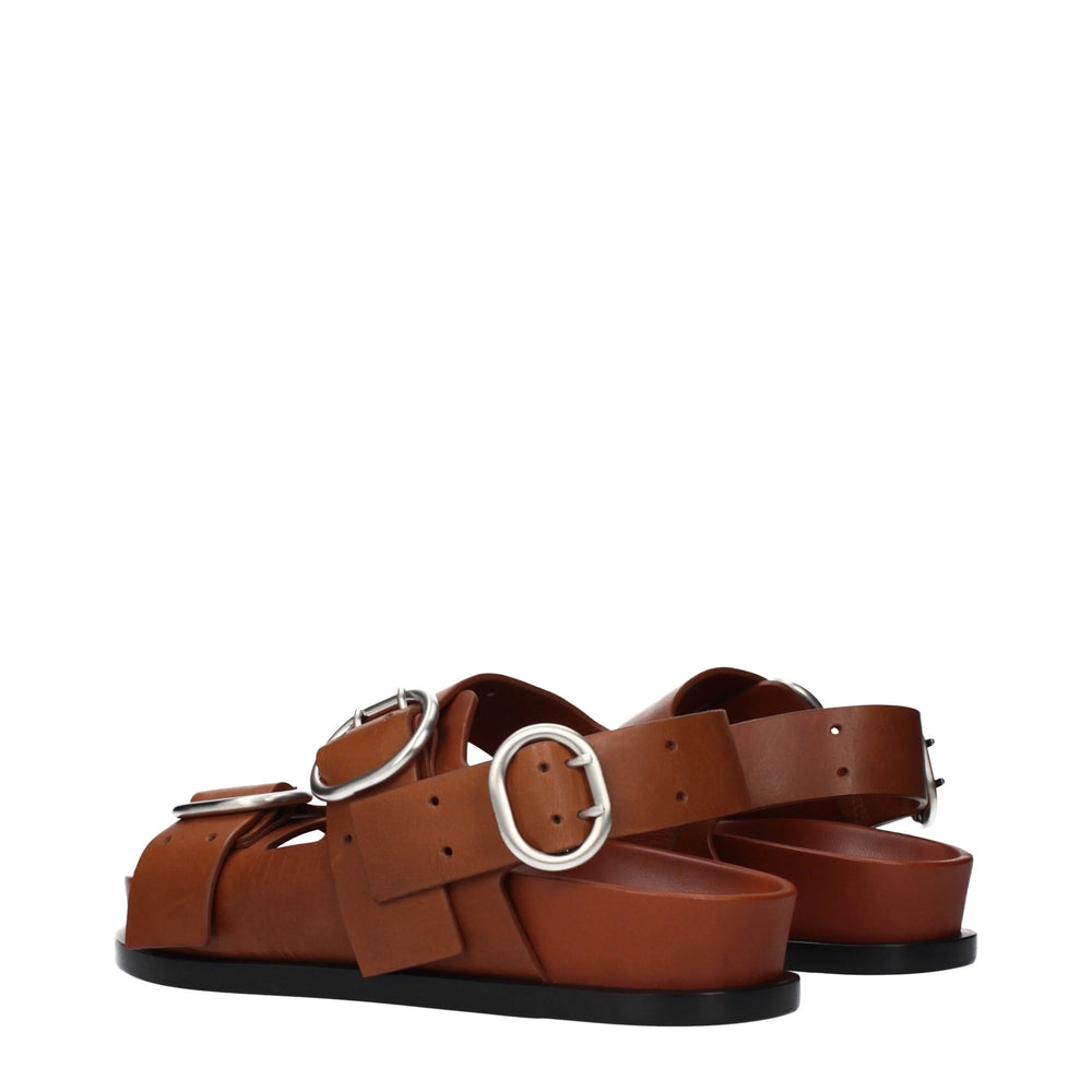 Jil Sander Brown Leather Strap-On Sandals - EU39/US6