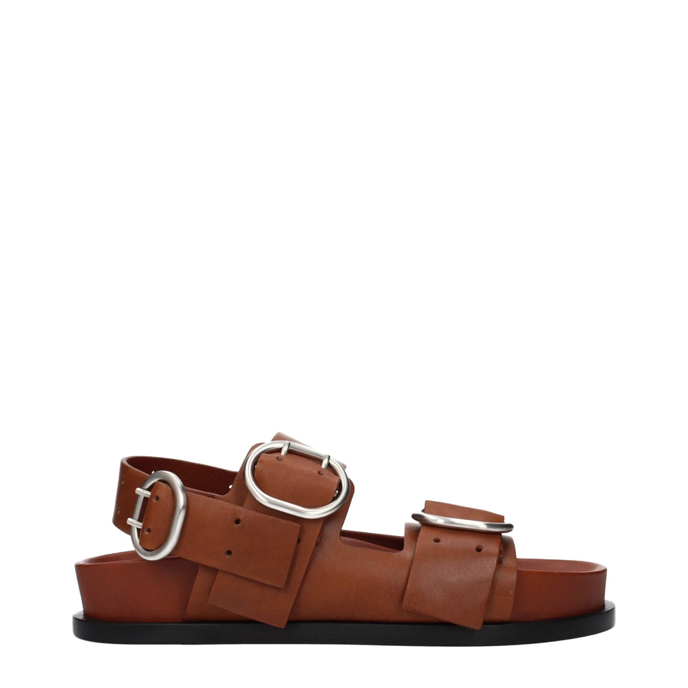 Jil Sander Brown Leather Strap-On Sandals - EU39/US6