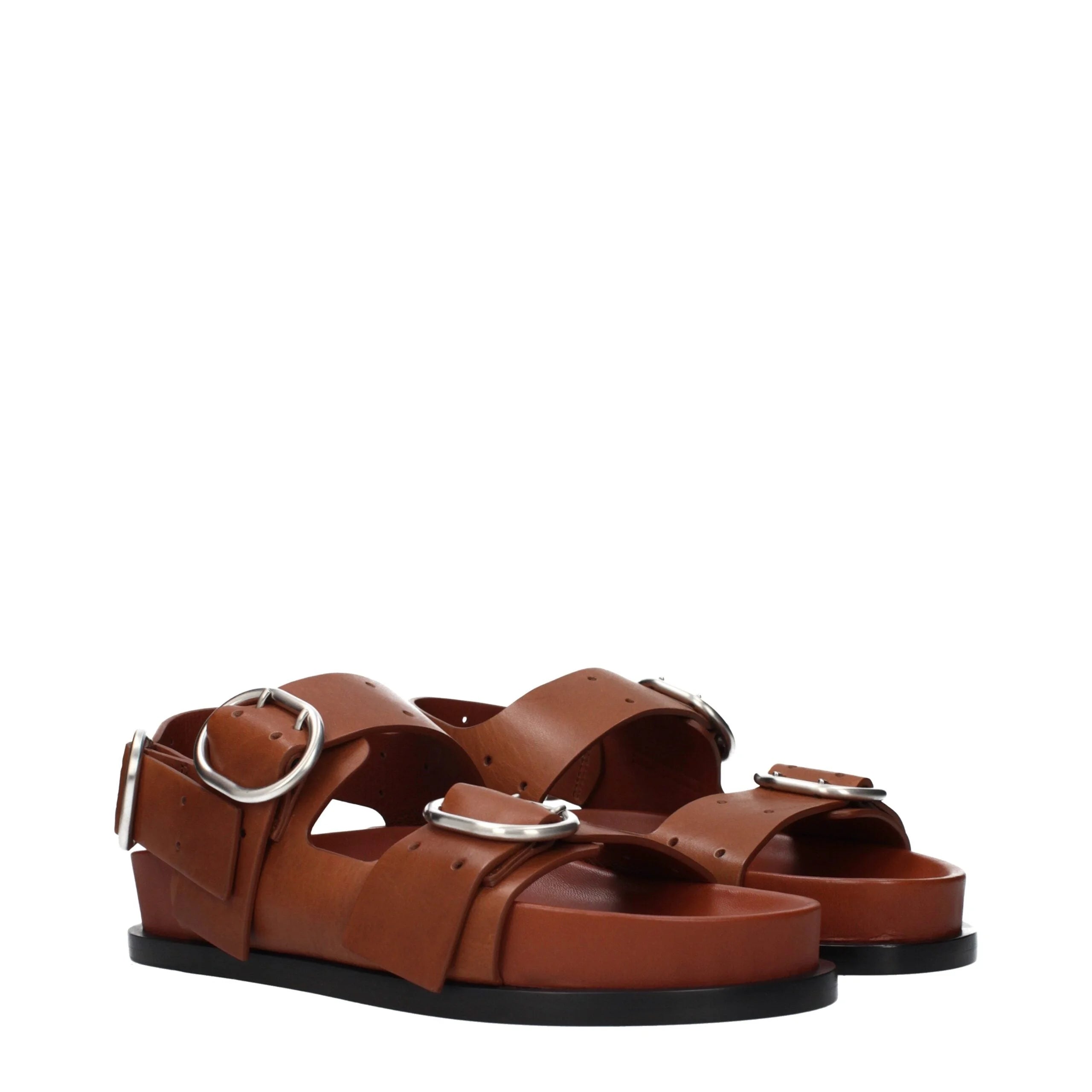 Jil Sander Brown Leather Strap-On Sandals - EU39/US6