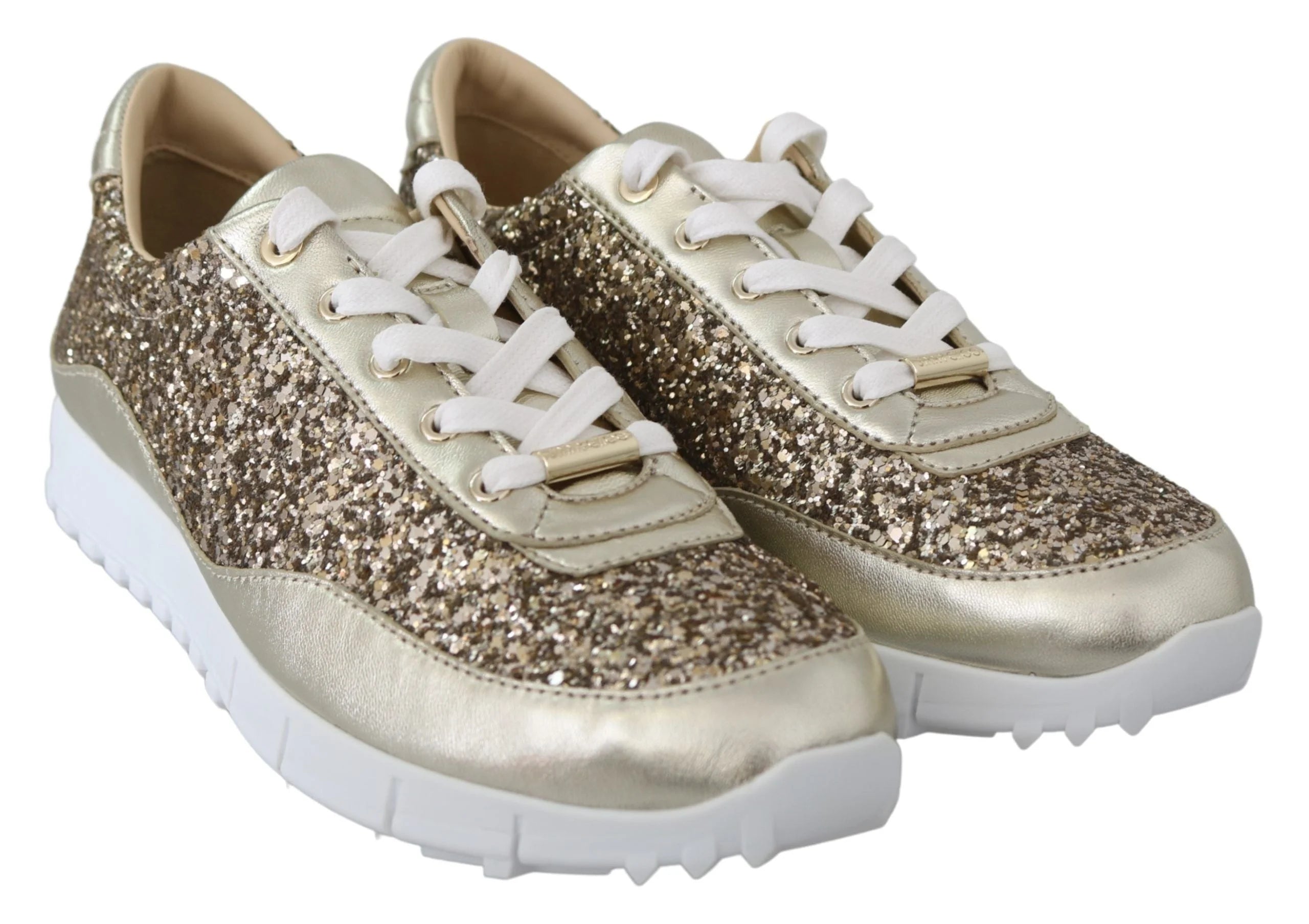 Jimmy Choo Antique Gold Glitter Leather Sneakers - Sneakers