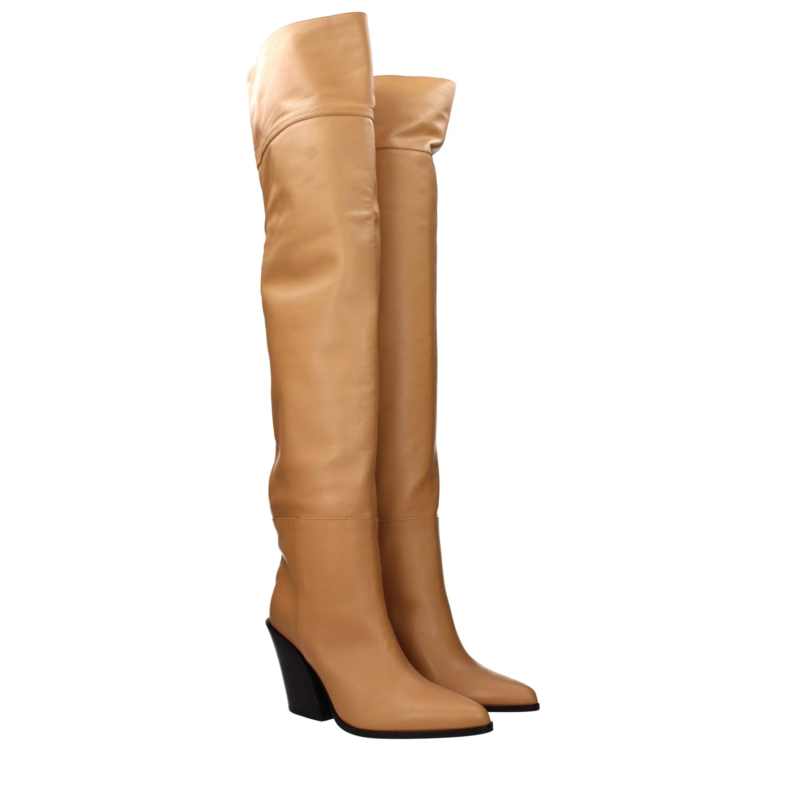 Jimmy Choo Beige Leder Knielstiefel