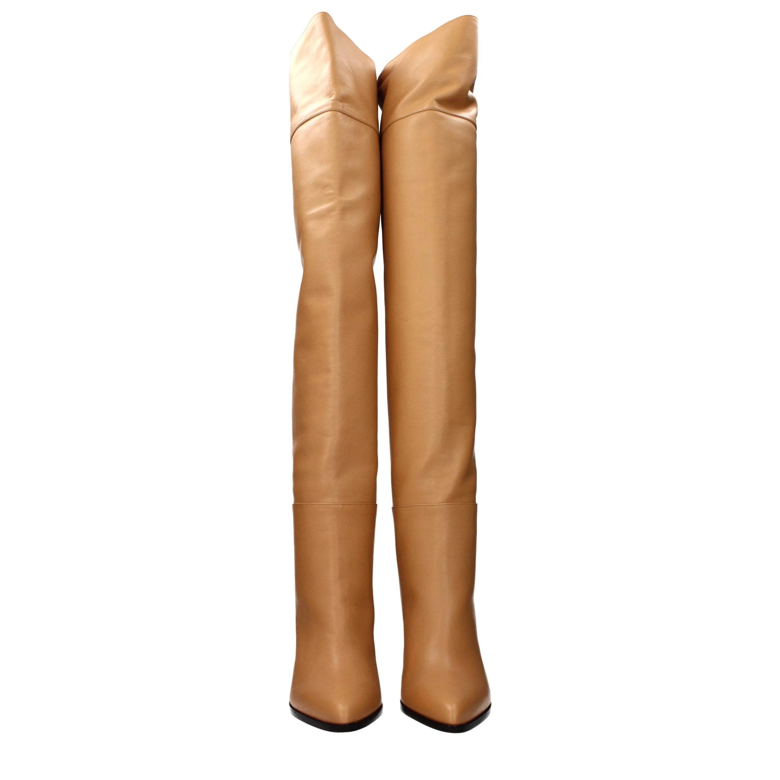 Jimmy Choo Beige Leder Knielstiefel