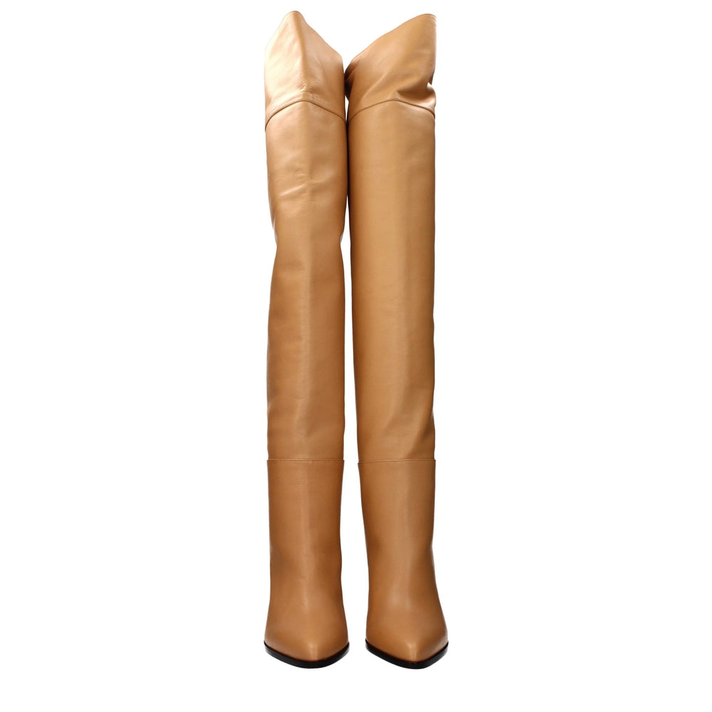 Jimmy Choo Beige Leder Knielstiefel