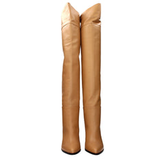 Jimmy Choo Beige Leder Knielstiefel