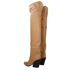 Jimmy Choo Beige Leder Knielstiefel