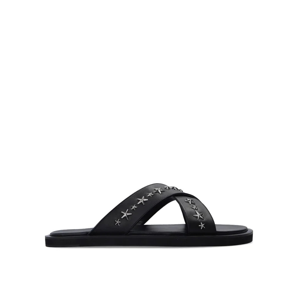 Jimmy Choo Black Calfskin Flat Sandals - EU41/US8