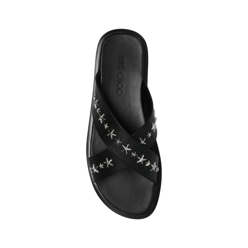 Jimmy Choo Black Calfskin Flat Sandals - EU41/US8