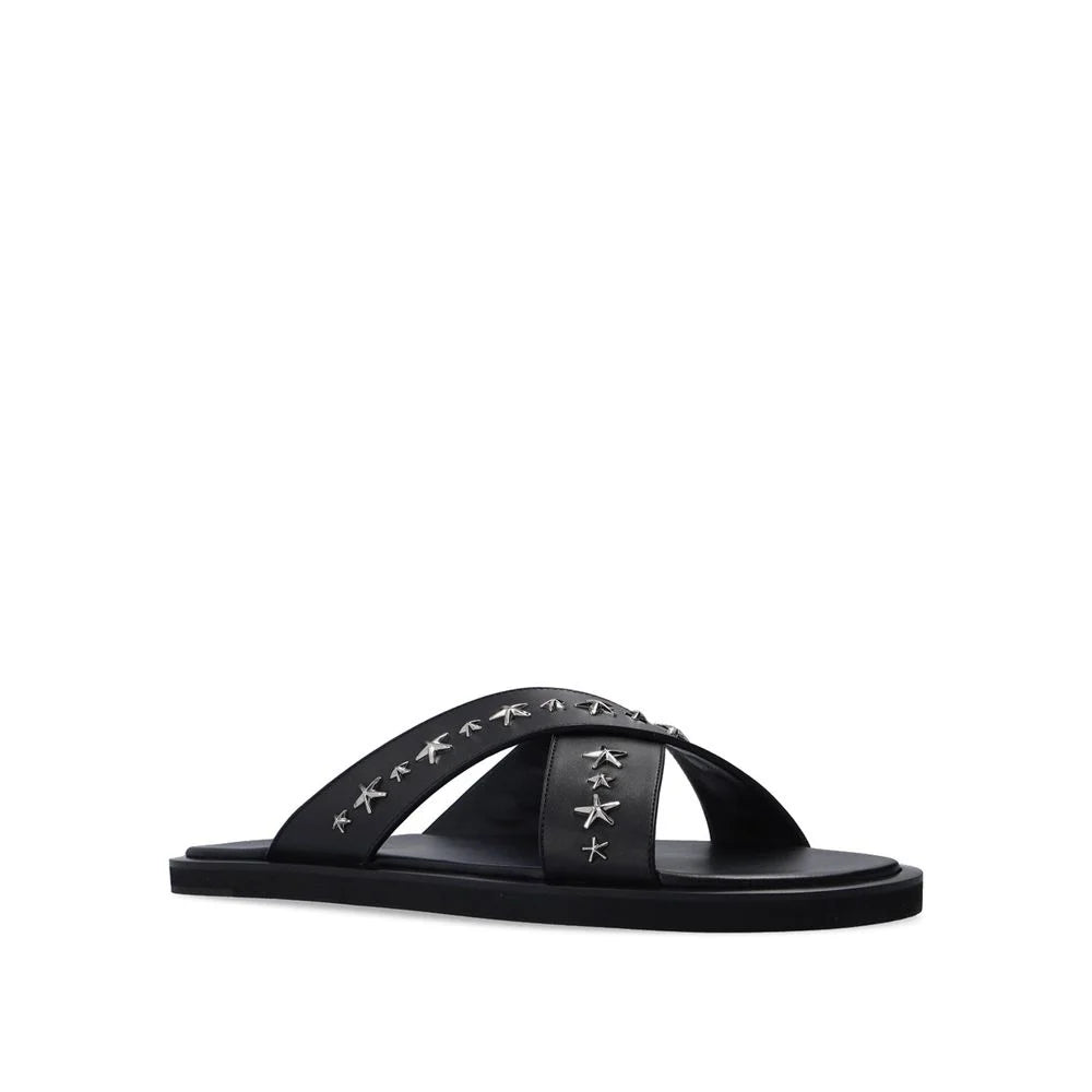 Jimmy Choo Black Calfskin Flat Sandals - EU41/US8