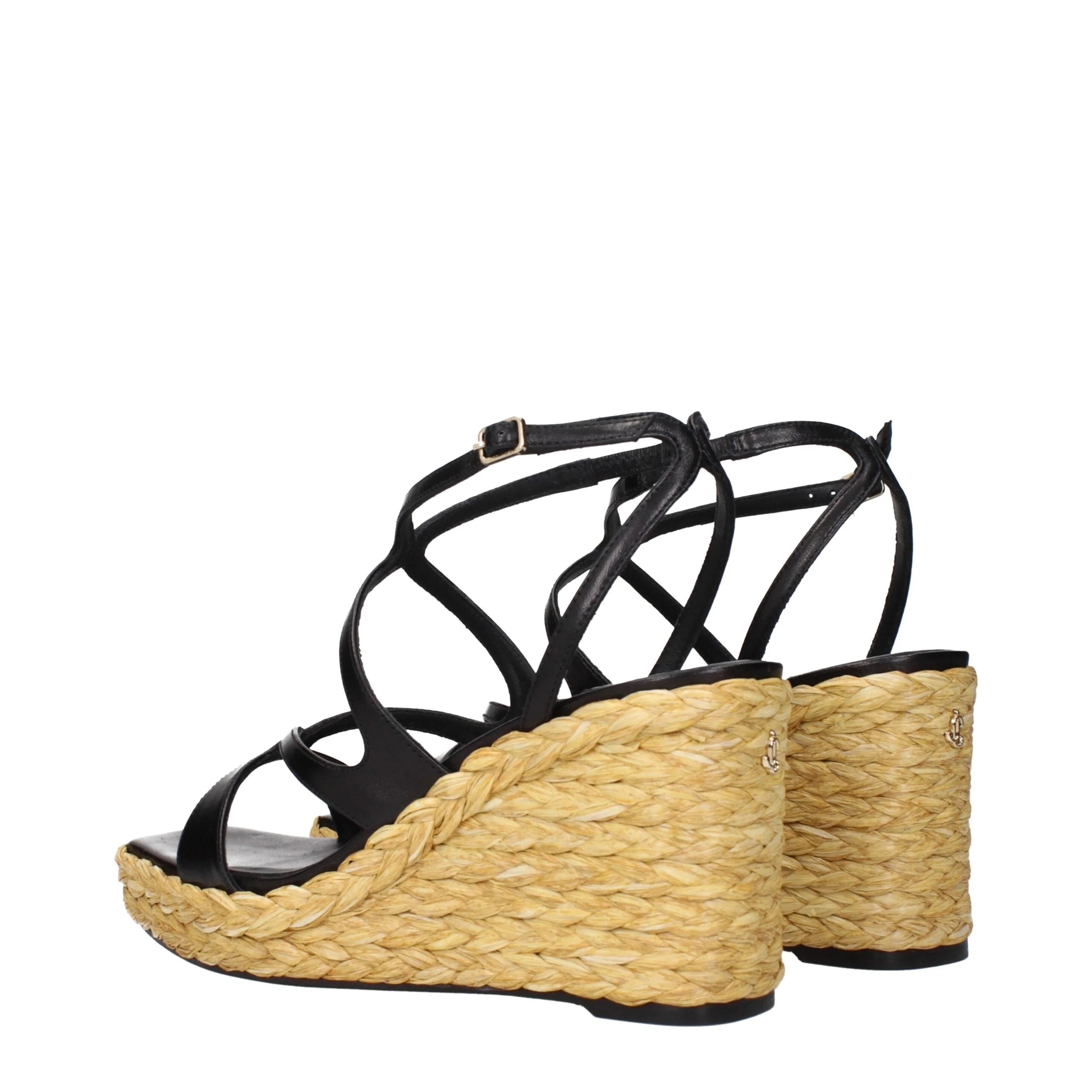 Jimmy Choo Black Leather Wedges Sandals