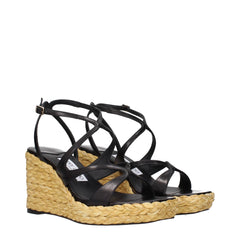 Jimmy Choo Black Leather Wedges Sandals