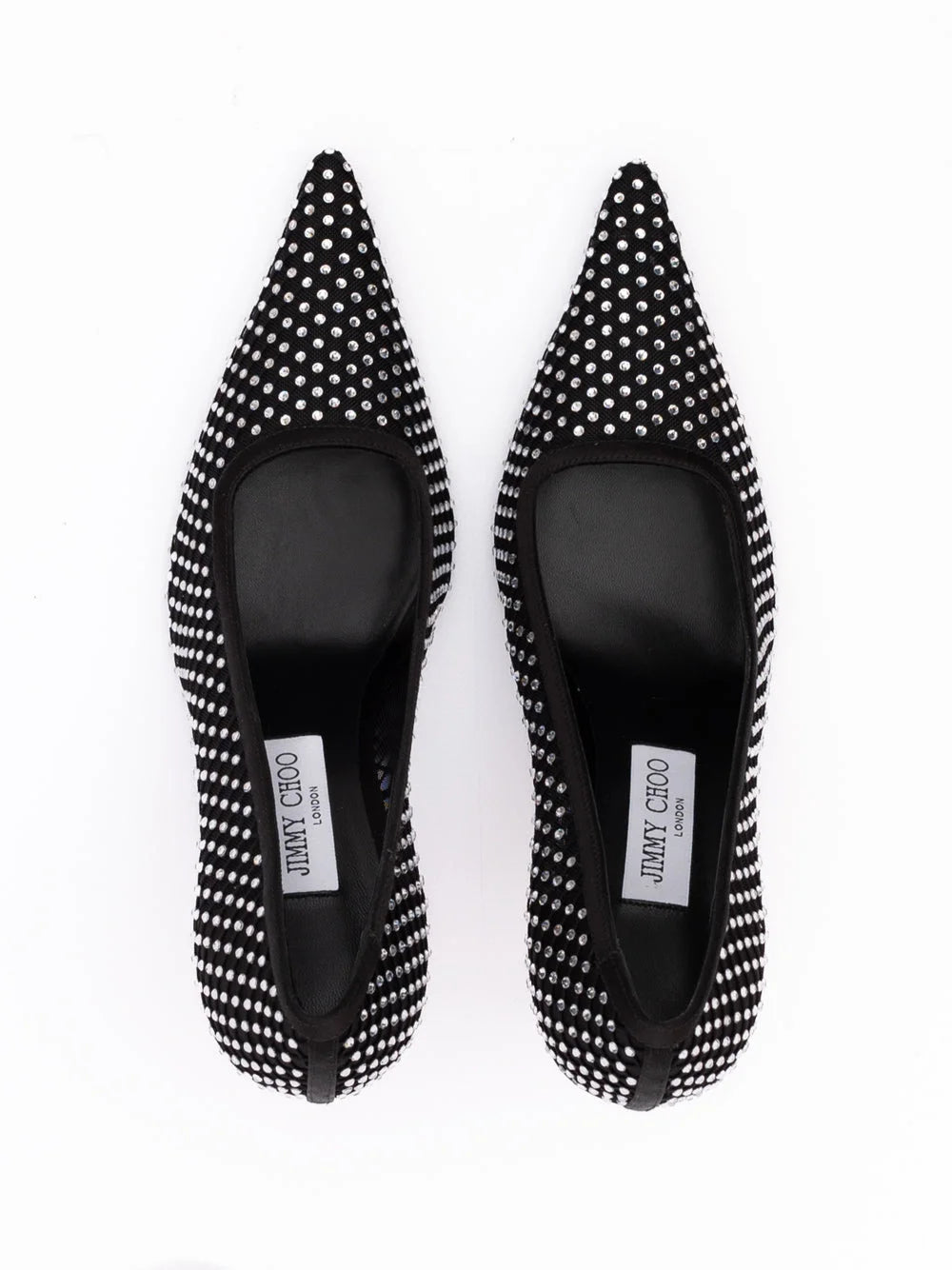 Jimmy Choo Svarta nät- och satängpumps med kristaller Ixia 95