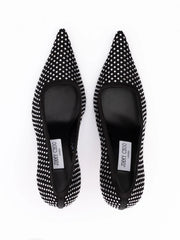 Jimmy Choo Svarta nät- och satängpumps med kristaller Ixia 95