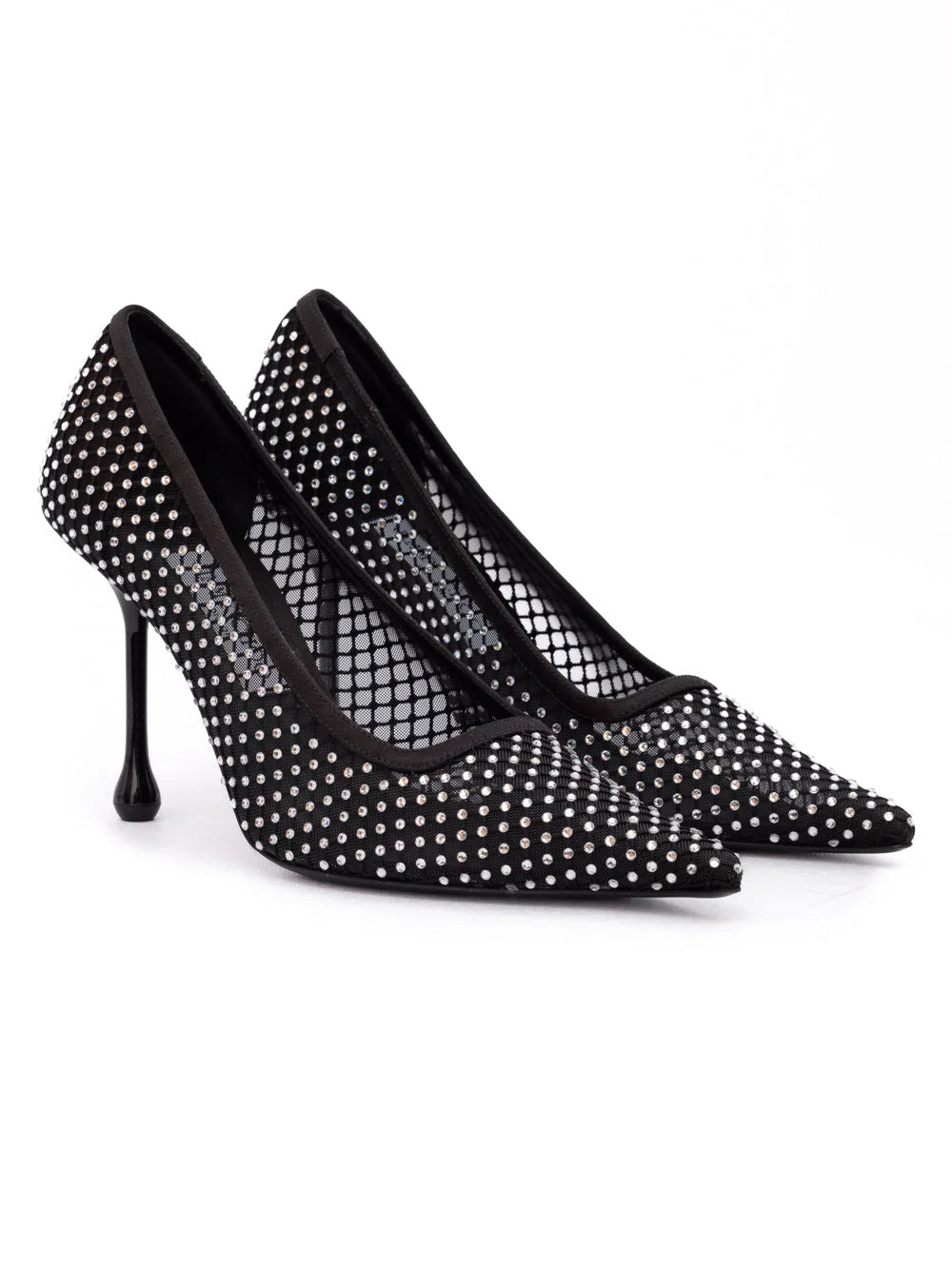 Jimmy Choo Svarta nät- och satängpumps med kristaller Ixia 95