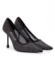 Jimmy Choo Svarta nät- och satängpumps med kristaller Ixia 95