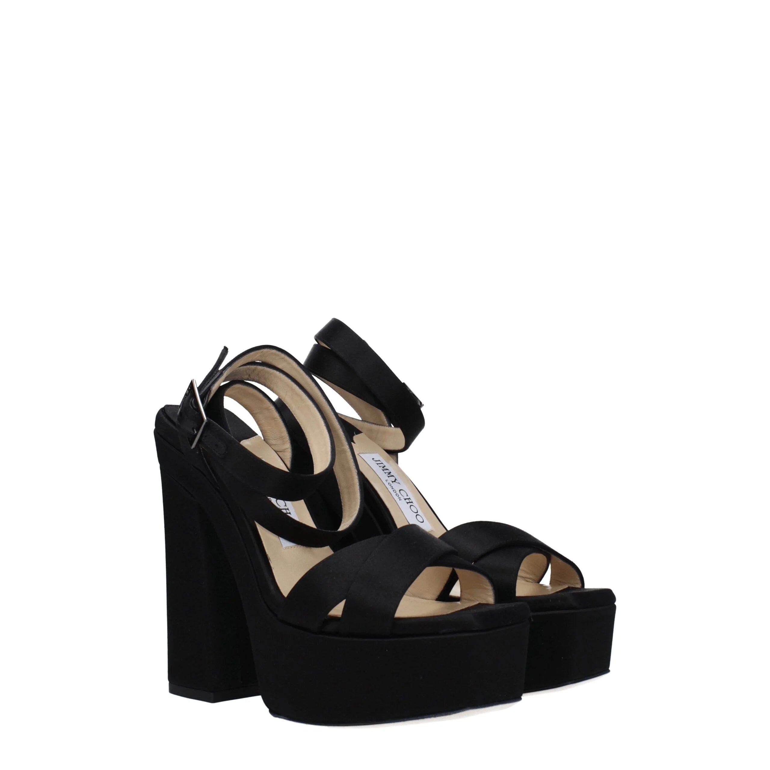 Jimmy Choo Black Satin Platforms - Sandals