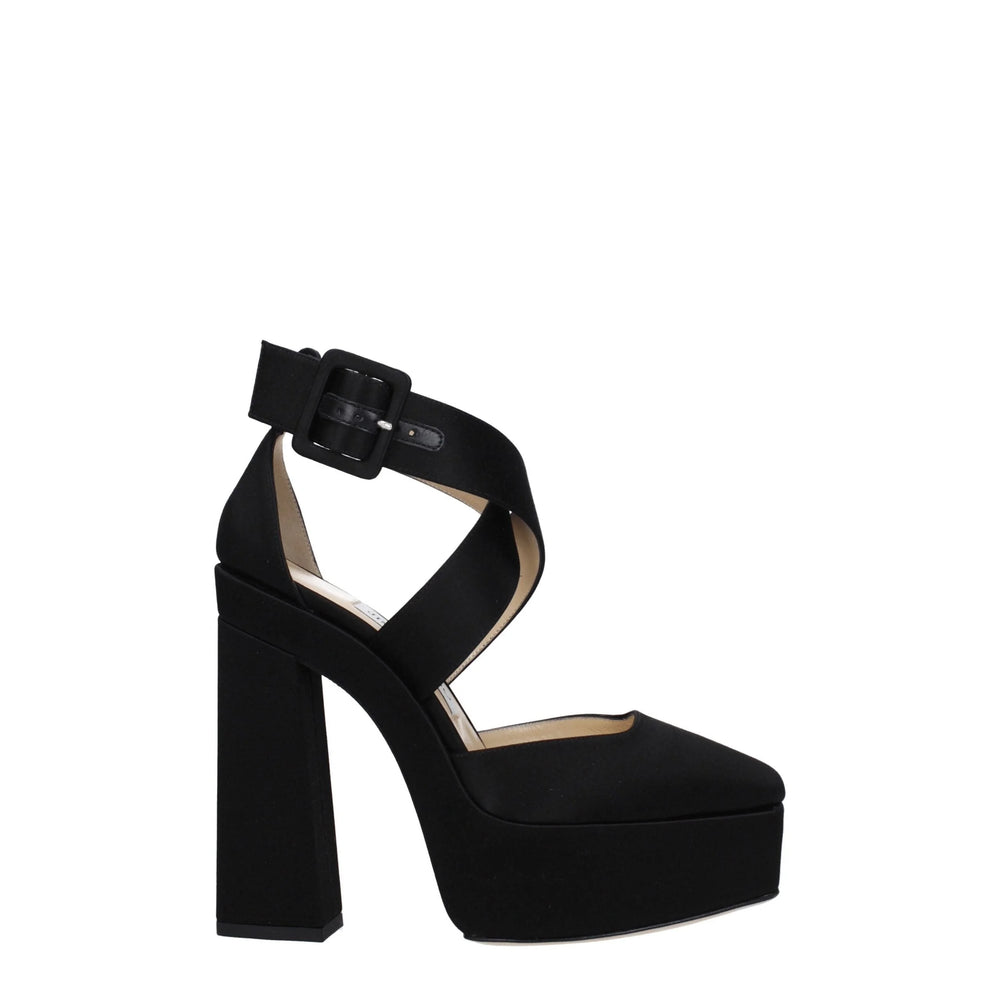 Jimmy Choo Black Satin Platforms - Sandals