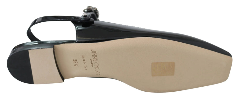 Jimmy Choo Elegant Black Patent Flats with Crystal Accent - Flats