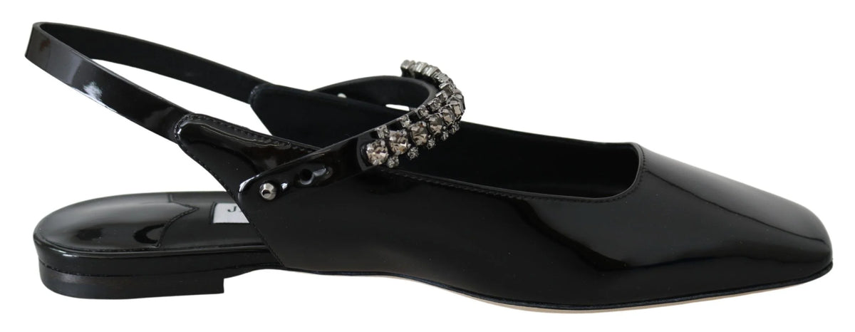 Jimmy Choo Elegant Black Patent Flats with Crystal Accent - Flats