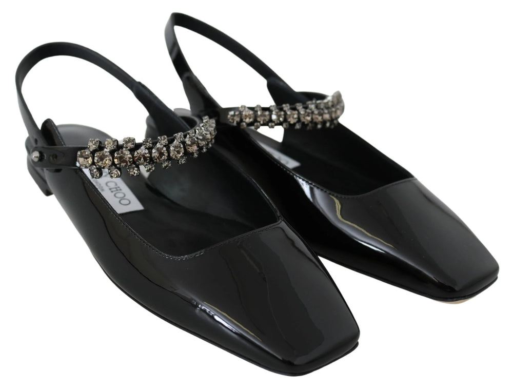 Jimmy Choo Elegant Black Patent Flats with Crystal Accent - Flats