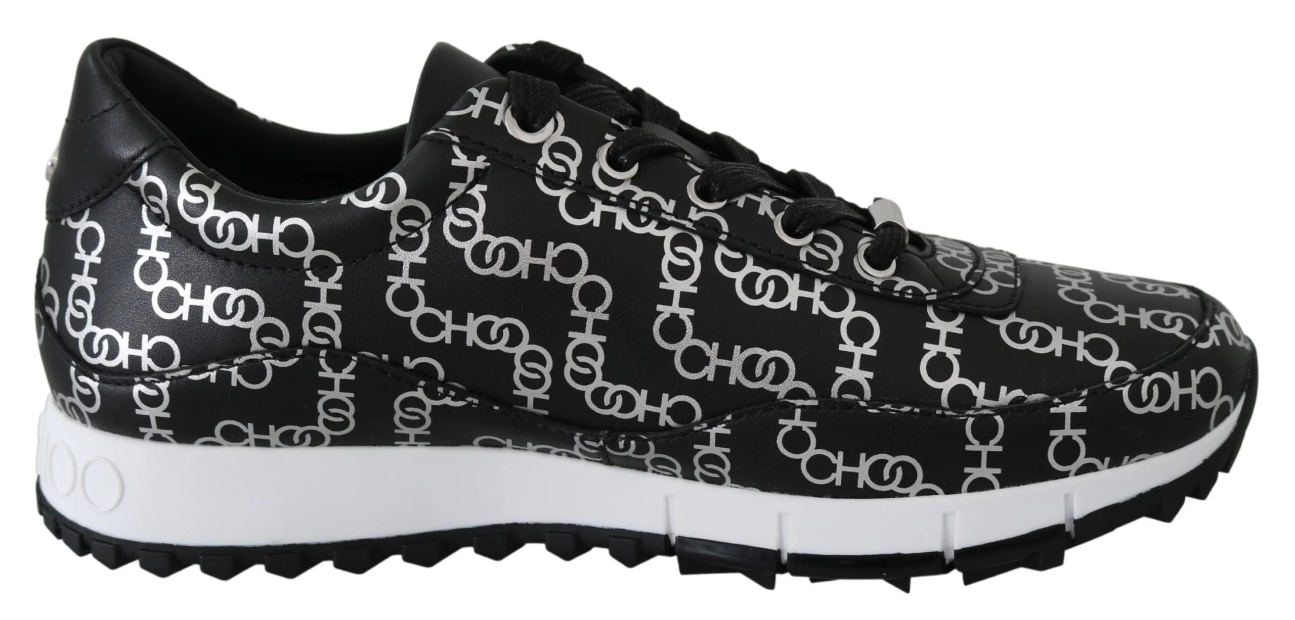 Jimmy Choo Elegant Black & Silver Leather Sneakers - Sneakers