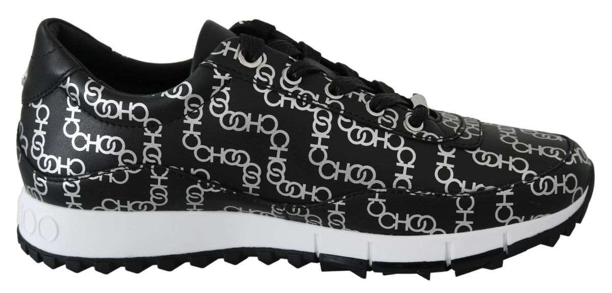 Jimmy Choo Elegant Black & Silver Leather Sneakers - Sneakers