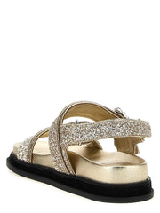 Jimmy Choo Gold Textile Flat Sandals - EU35/US5