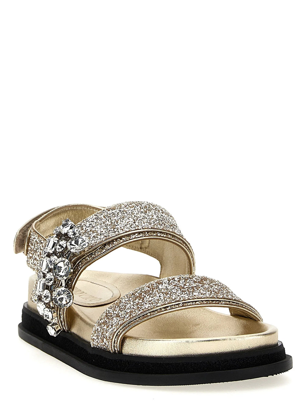 Jimmy Choo Gold Textile Flat Sandals - EU35/US5