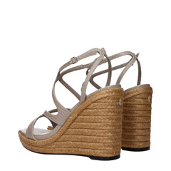 Jimmy Choo Gray Leather Wedges Sandals - EU37.5/US7.5
